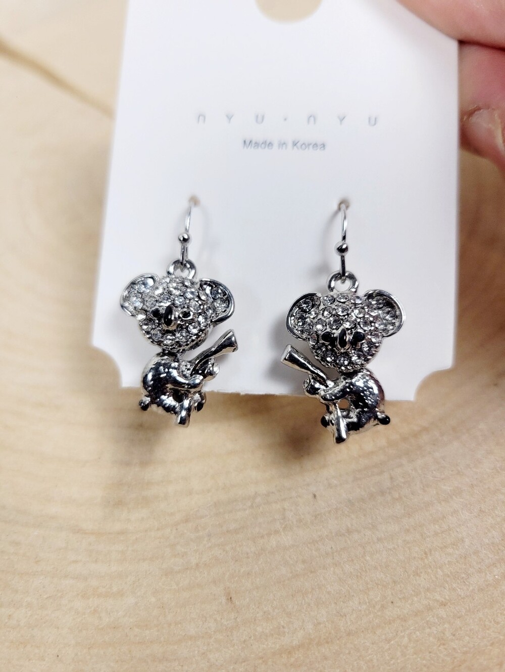Brand New Silver Tone Koala Rhinestone Dangle Earrings